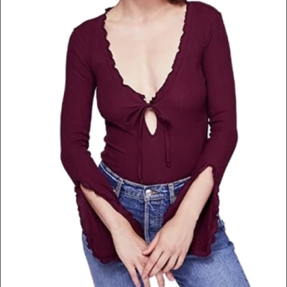 Intimately Free People Fall For You Scalloped Tie Neck Ribbed Top